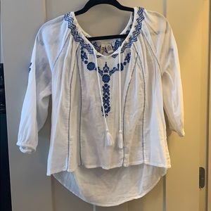 White blouse with Royal blue design